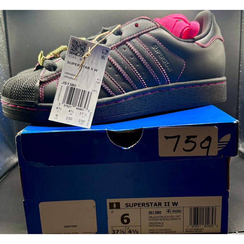 NIB - Sz. 6 - Woman's Adidas Superstar II - Black/Pink Shoes
